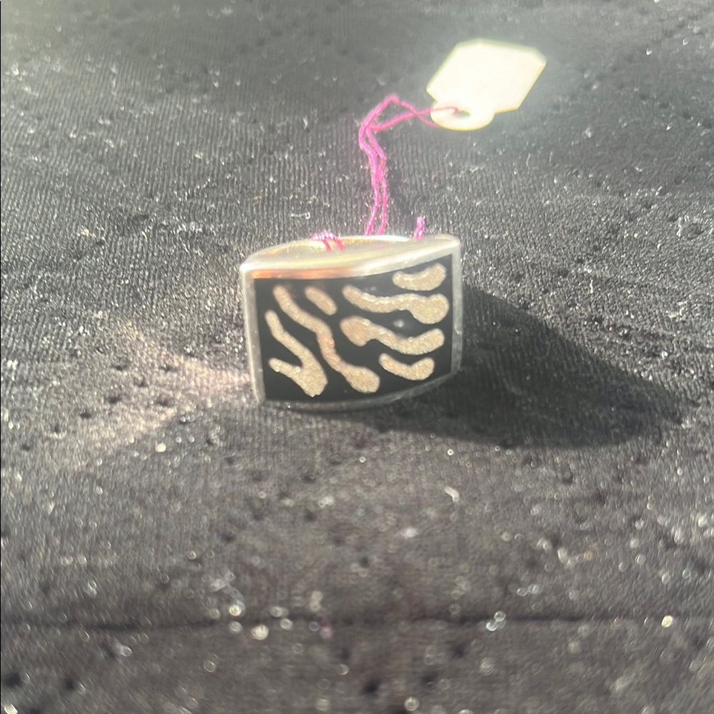 Black and White Zebra Stripe Ring with Geometric Design